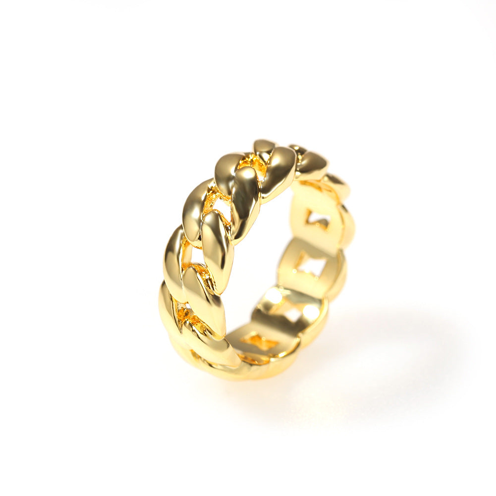 Simple Glossy Cuban Link Chain Ring Hip Hop Couple