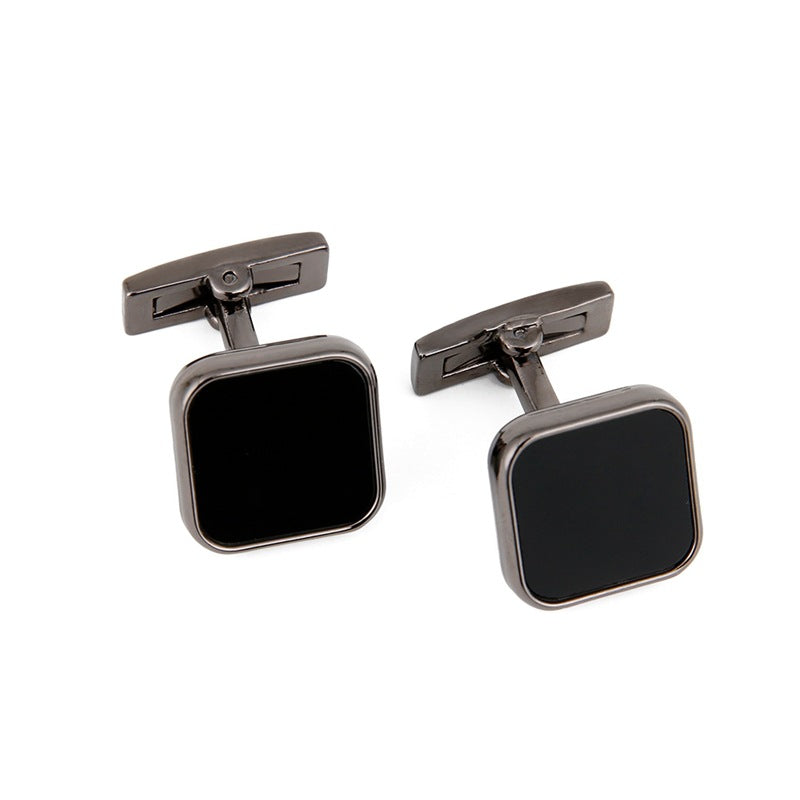 Mens Cufflinks Black Face Grey Copper Sleeve Stud