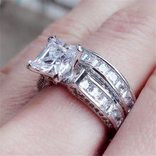 Load image into Gallery viewer, New Style Charm Couple Rings His Her Silver Color Princess Cut CZ Anniversary Promise Wedding Engagement Ring Sets
