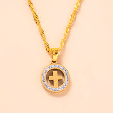 Load image into Gallery viewer, Gold Hollow Round Cross Necklace Silver Stainless Steel Crystal Circle Pendant Necklaces
