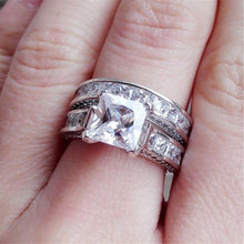 Load image into Gallery viewer, New Style Charm Couple Rings His Her Silver Color Princess Cut CZ Anniversary Promise Wedding Engagement Ring Sets
