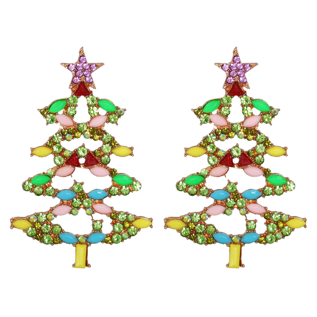 Fashion Hot New Cartoon Christmas Tree Earrings Diamond Jewelry