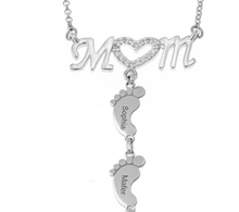 Load image into Gallery viewer, Mothers Day Gift Baby Feet Crystal Pendant Mom Necklace Personalized Custom Names Choker For Ladies
