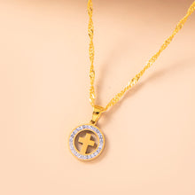 Load image into Gallery viewer, Gold Hollow Round Cross Necklace Silver Stainless Steel Crystal Circle Pendant Necklaces
