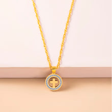 Load image into Gallery viewer, Gold Hollow Round Cross Necklace Silver Stainless Steel Crystal Circle Pendant Necklaces
