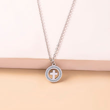 Load image into Gallery viewer, Gold Hollow Round Cross Necklace Silver Stainless Steel Crystal Circle Pendant Necklaces
