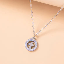 Load image into Gallery viewer, Gold Hollow Round Cross Necklace Silver Stainless Steel Crystal Circle Pendant Necklaces
